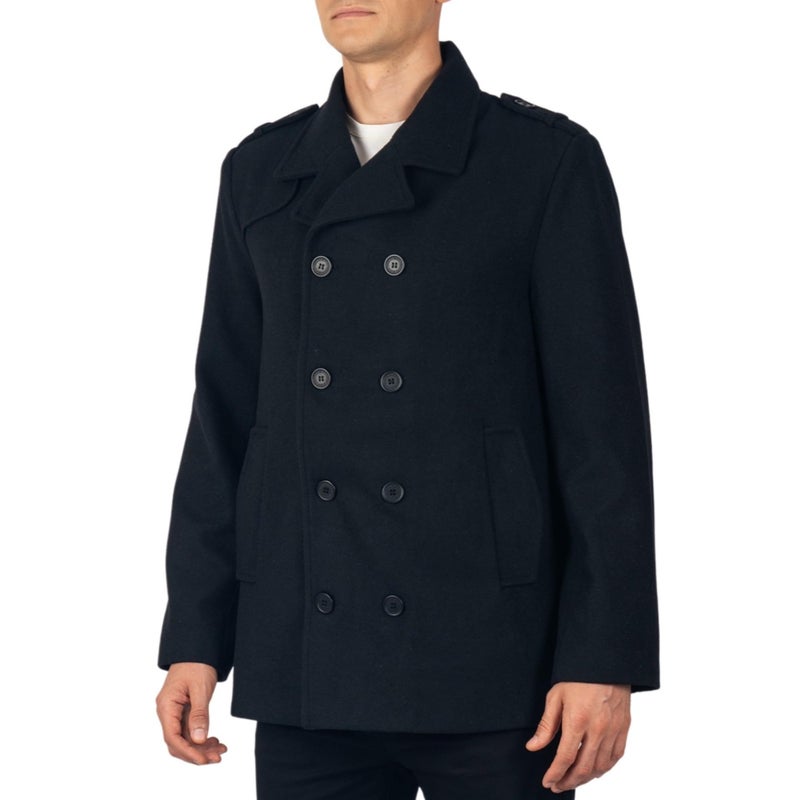 Alpine Swiss Jake Mens Wool Pea Coat Double Breasted Jacket Black LRG - Image 1